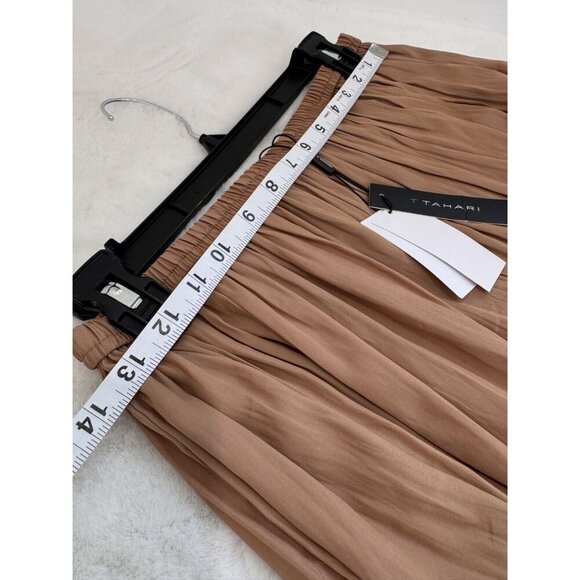 New Tahari Womens Size S/P Pleated Maxi Skirt Tan Elastic Waist *Snag* - Picture 4 of 11